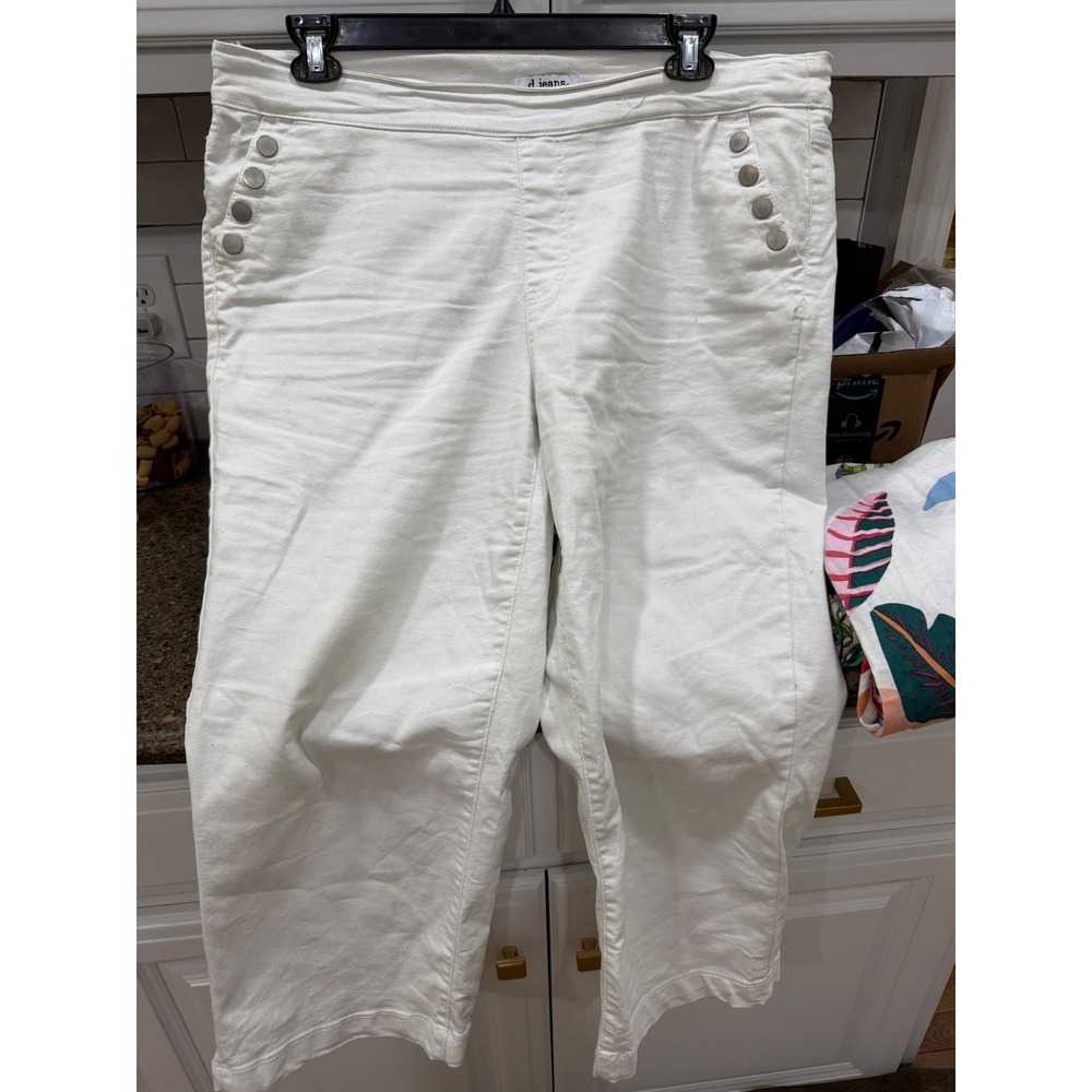 D.Jeans Womens White Sailor Button Pull‎ On Wide Leg Cropped Denim Pants 18W